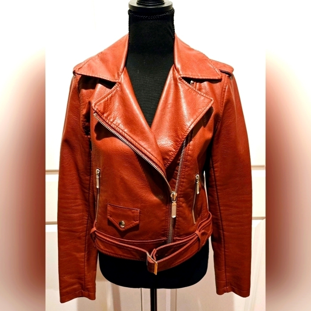 FREE PRESS Motorcycle Jacket Vegan Leather Notch Collar sz small